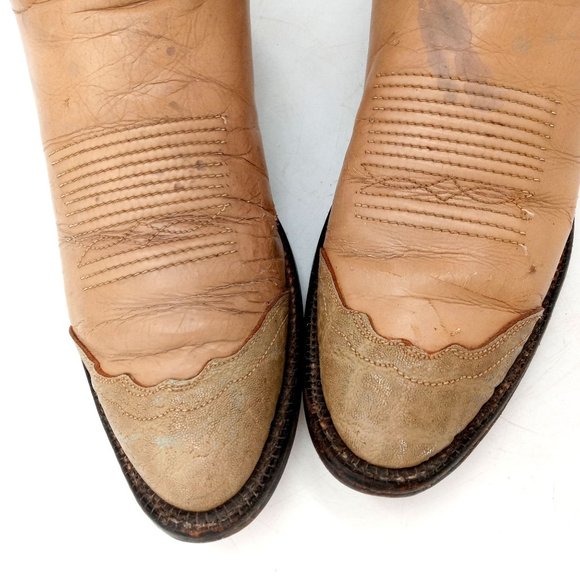 Vintage Tony Lama Cowboy Boots Tan Leather Mens 8 A Extra Narrow Western main image 7